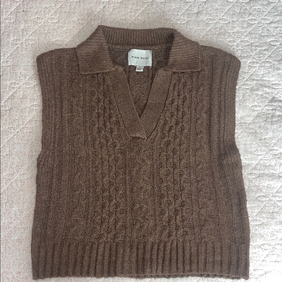 Pink Rose Sweaters - Pink Rose Women's V-Neck Brown Sweater Vest